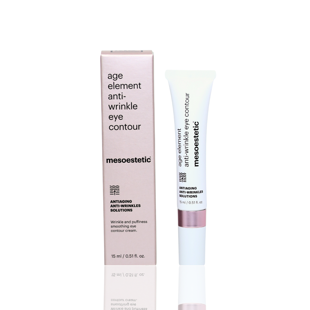 Mesoestetic age element anti-wrinkle eye contour cream and packaging on a white background