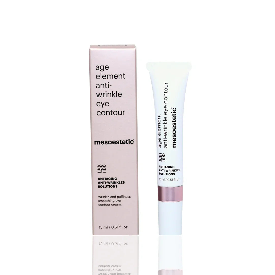 Mesoestetic age element anti-wrinkle eye contour cream and packaging on a white background
