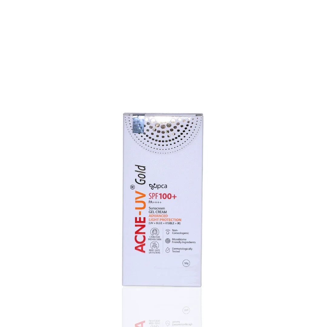 Ipca Acne-UV Gold Advanced Light Protection Sunscreen Gel Cream SPF 100+ PA++++ - Atomic Pharmacy