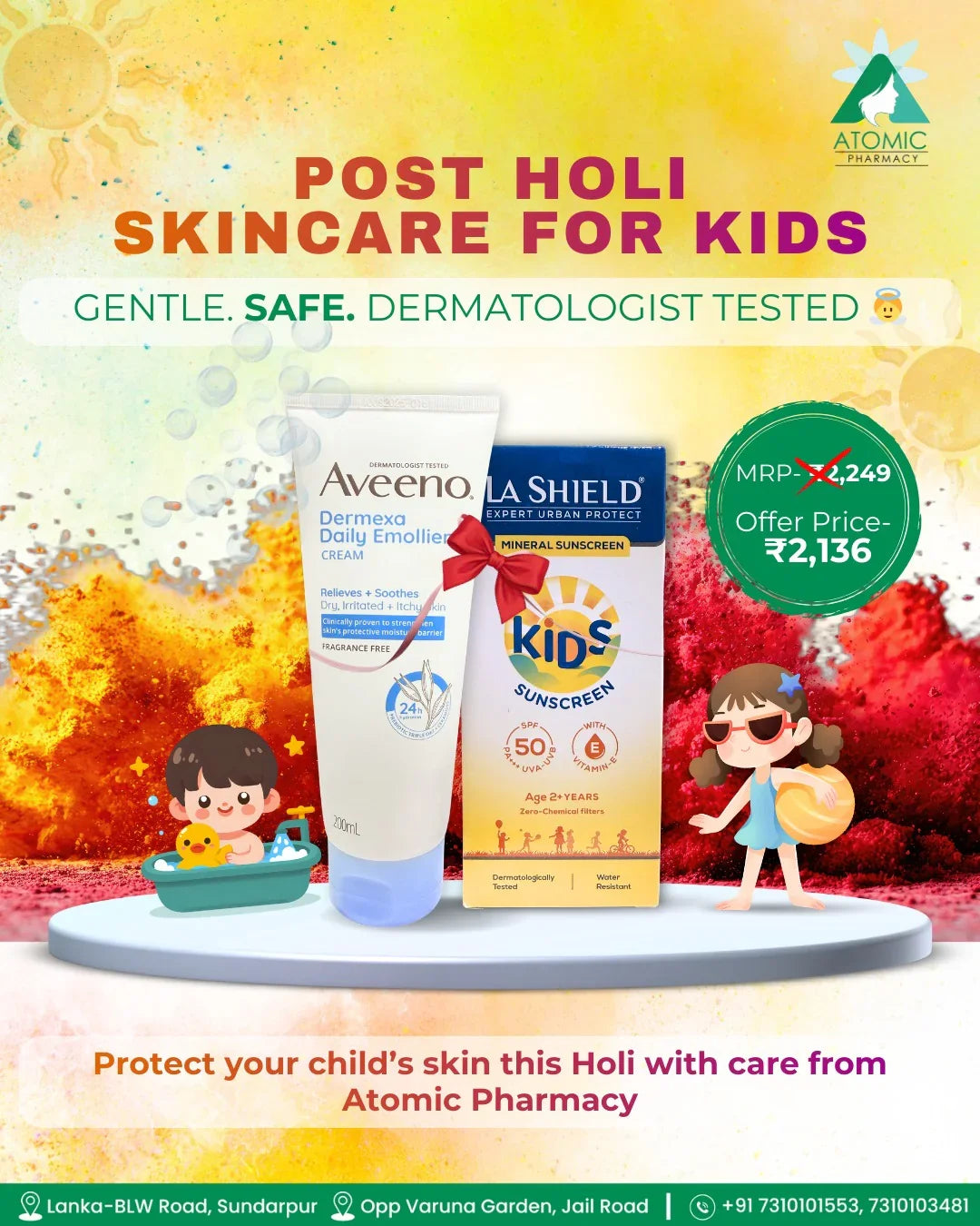 Aveeno Dermexa Daily Emollient Cream + La Shield Kids Sunscreen SPF 50 PA+++