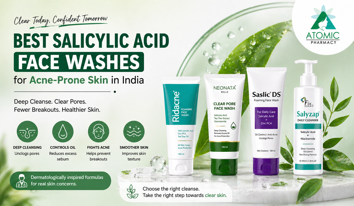 Best salicylic acid face washes for acne-prone skin in India — Ridacne, Neónata, Saslic DS, Salyzap