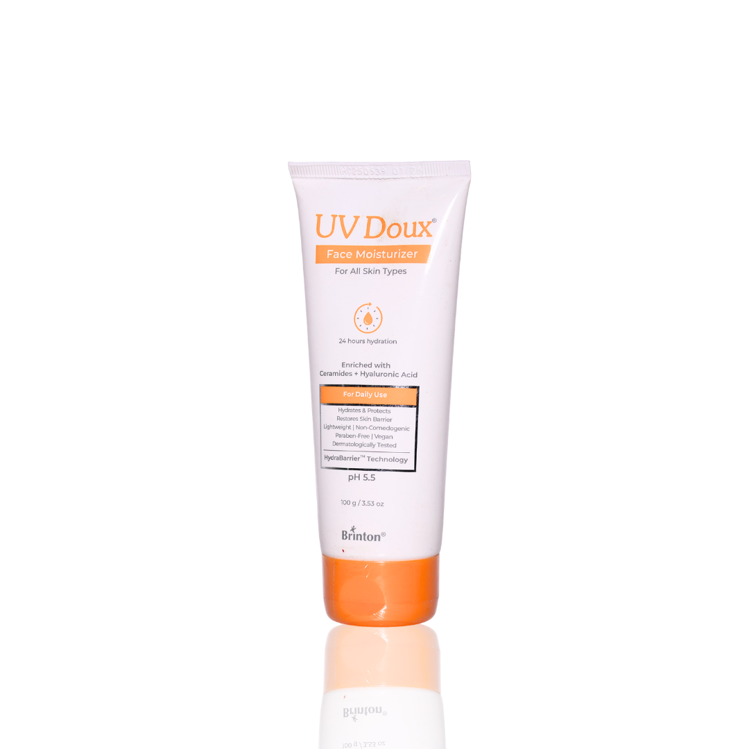 UV Doux sunscreen lotion bottle on a white background