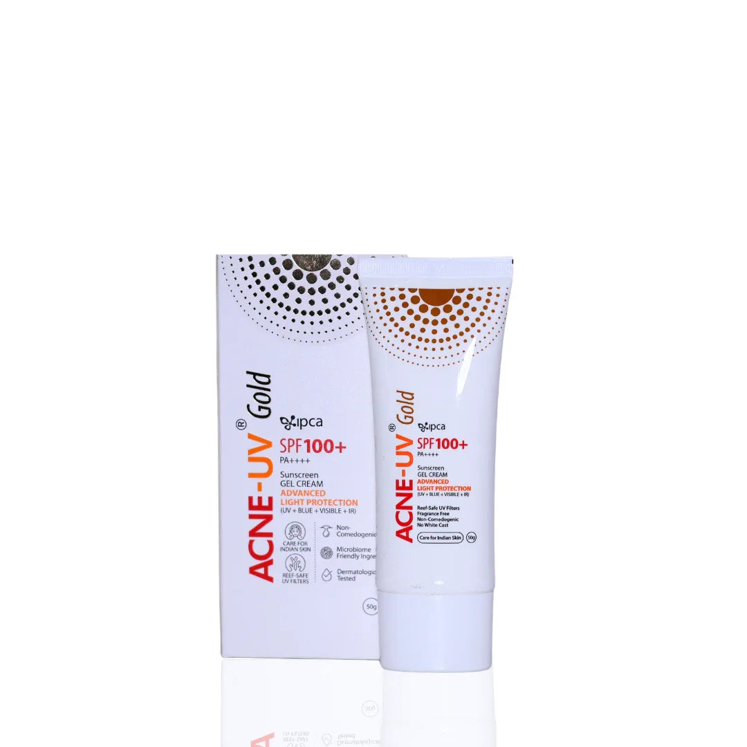 Ipca Acne-UV Gold Advanced Light Protection Sunscreen Gel Cream SPF 100+ PA++++ - Atomic Pharmacy