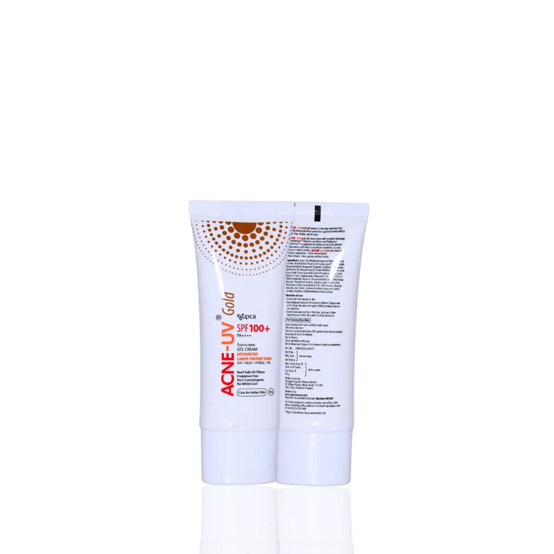 Ipca Acne-UV Gold Advanced Light Protection Sunscreen Gel Cream SPF 100+ PA++++ - Atomic Pharmacy
