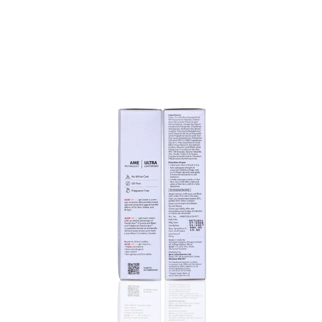 Ipca Acne-UV Gold Advanced Light Protection Sunscreen Gel Cream SPF 100+ PA++++ - Atomic Pharmacy