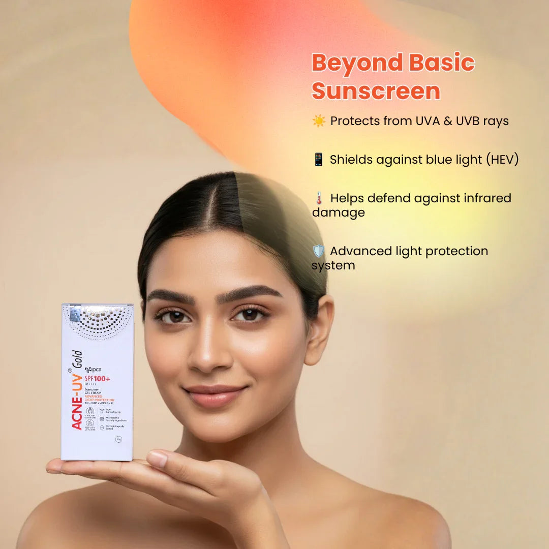 Ipca Acne-UV Gold Advanced Light Protection Sunscreen Gel Cream SPF 100+ PA++++ - Atomic Pharmacy