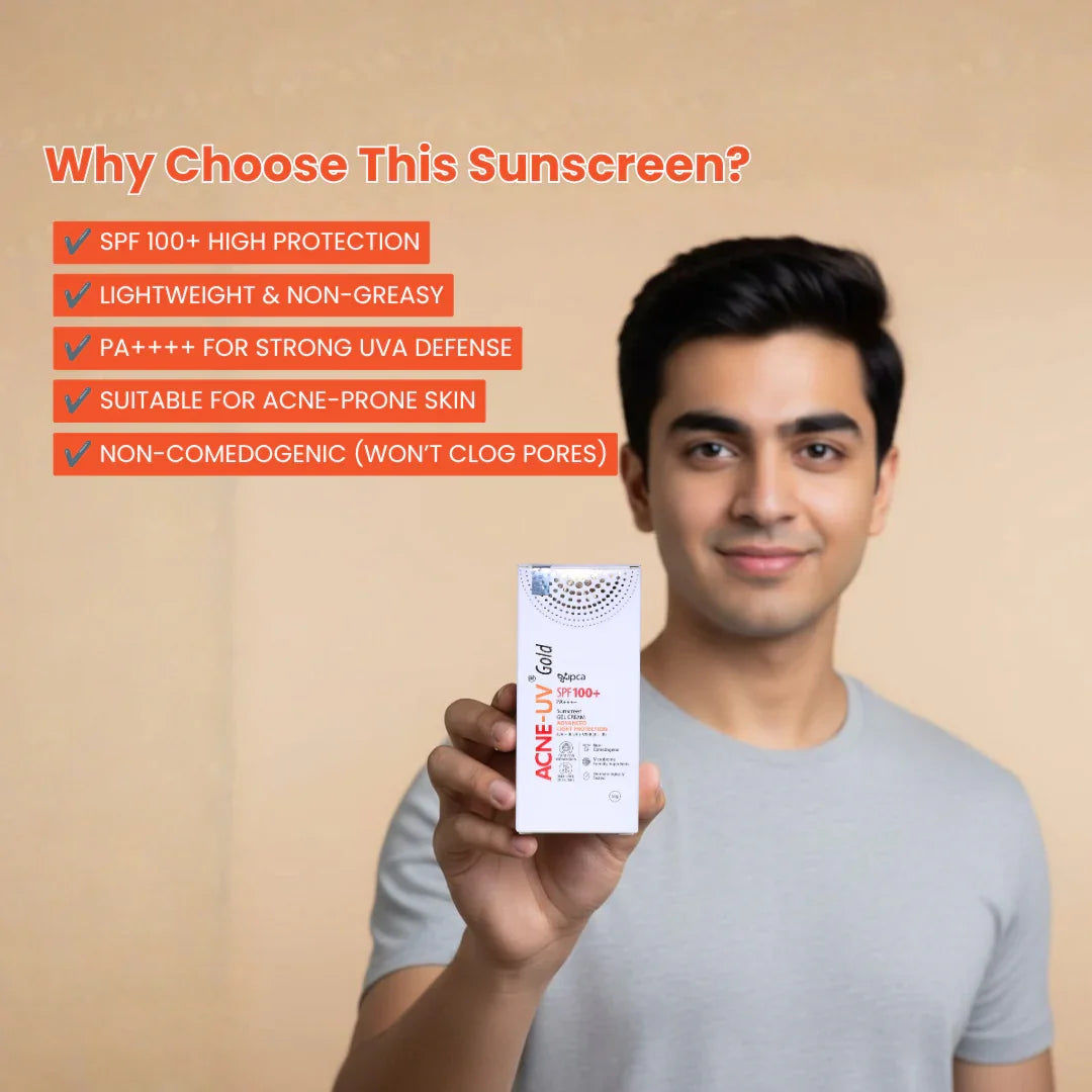 Ipca Acne-UV Gold Advanced Light Protection Sunscreen Gel Cream SPF 100+ PA++++ - Atomic Pharmacy