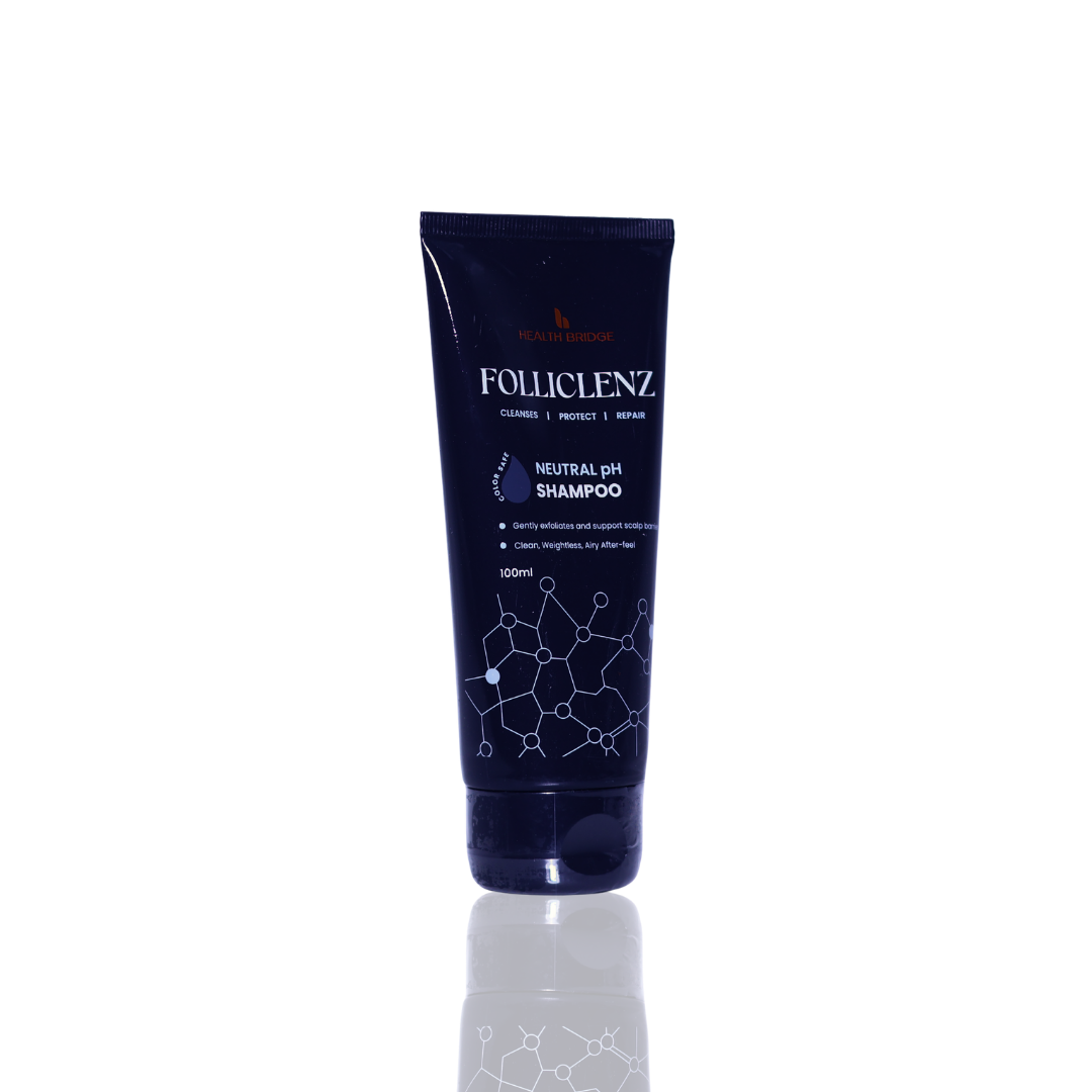 Folliclenz shampoo tube on a white background