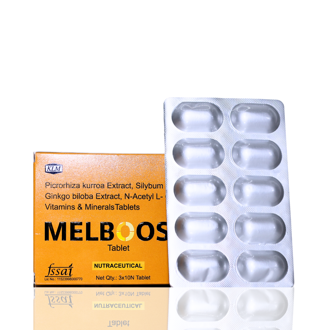 Melboos tablet packaging with tablets on a white background