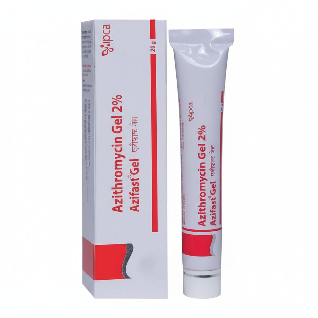 Azithromycin Gel 2% packaging with tube and box on a white background