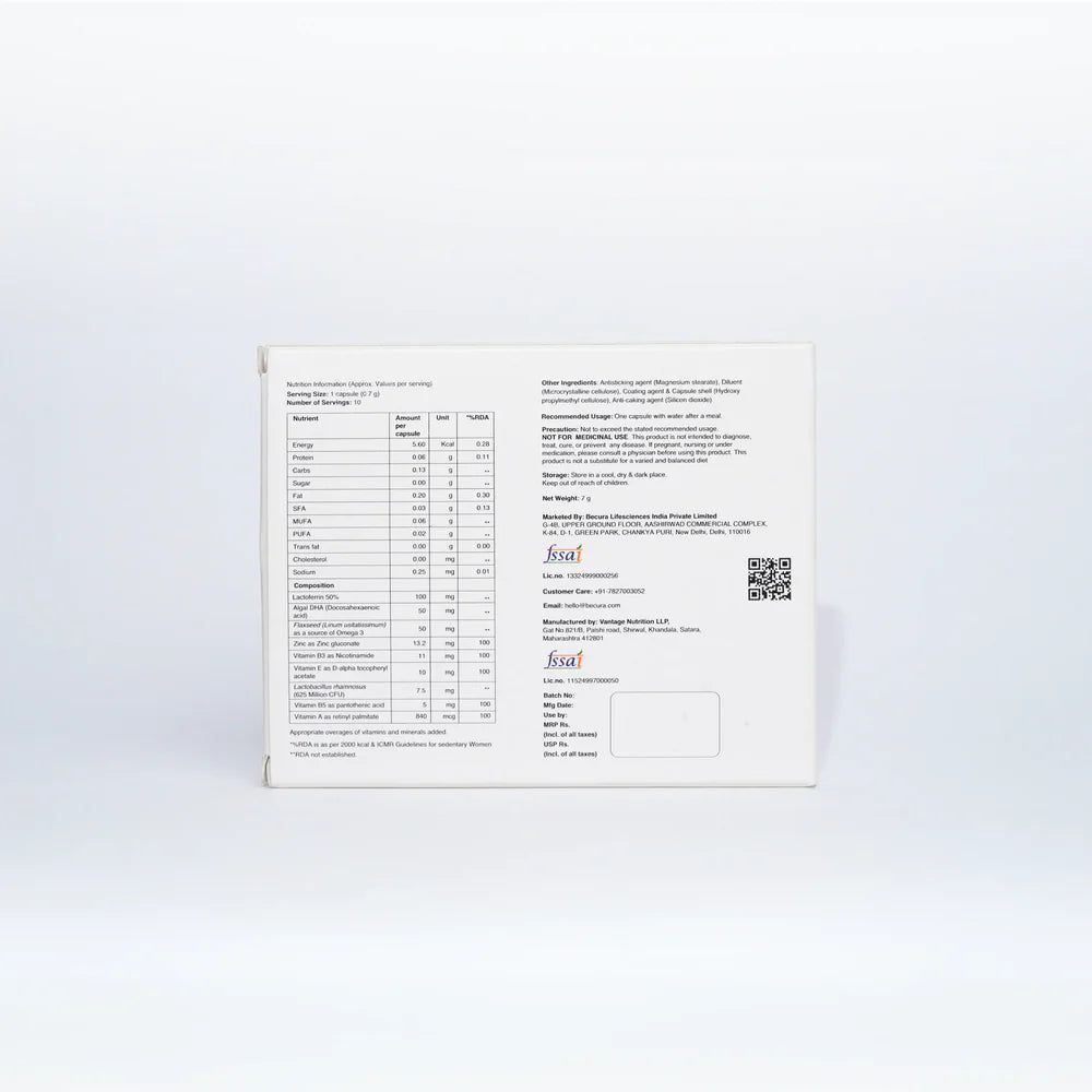 Lactoferrin with Retinyl Palmitate, Omega-3, Vitamin B3,B5, E and Probiotics