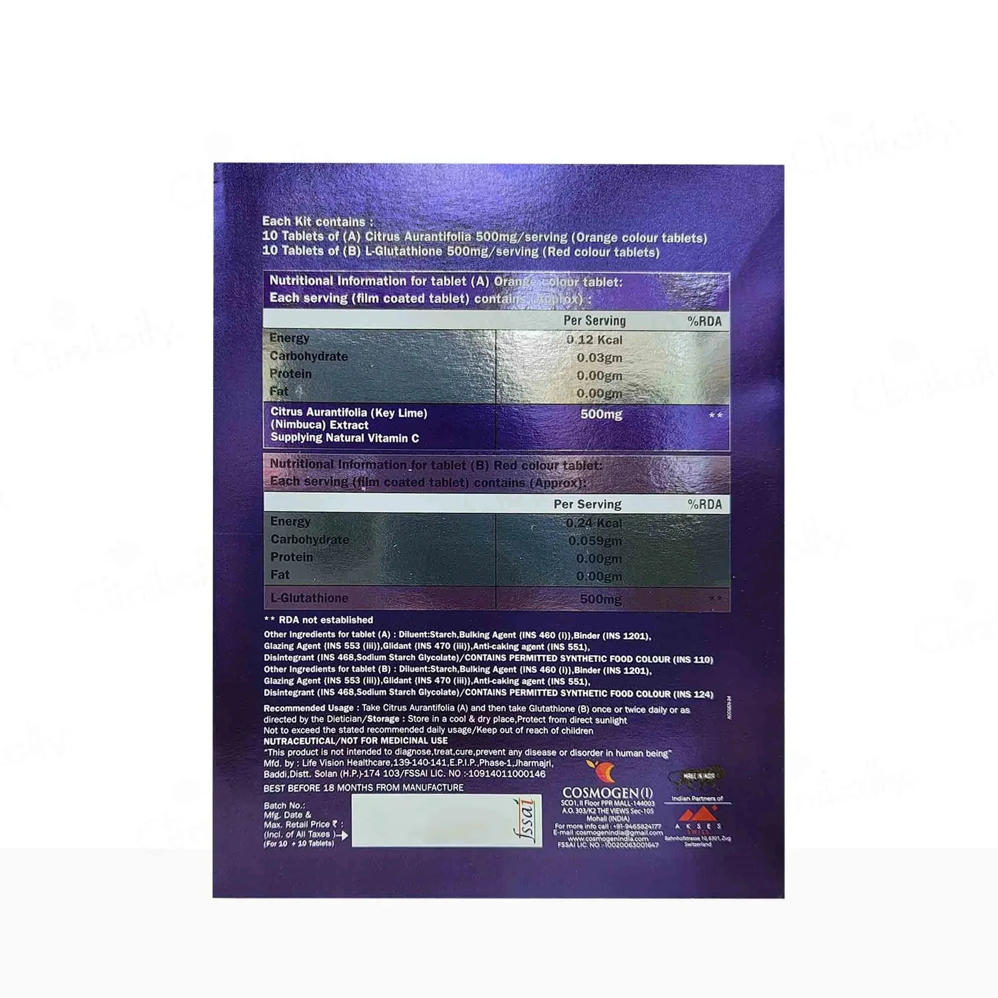 Cebrite Citrus Aurantifolia & Glutathione Tablet - Atomic Pharmacy