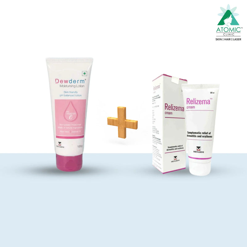 Dewderm moisturising lotion and Relizema cream pack combo for skin hydration and relief