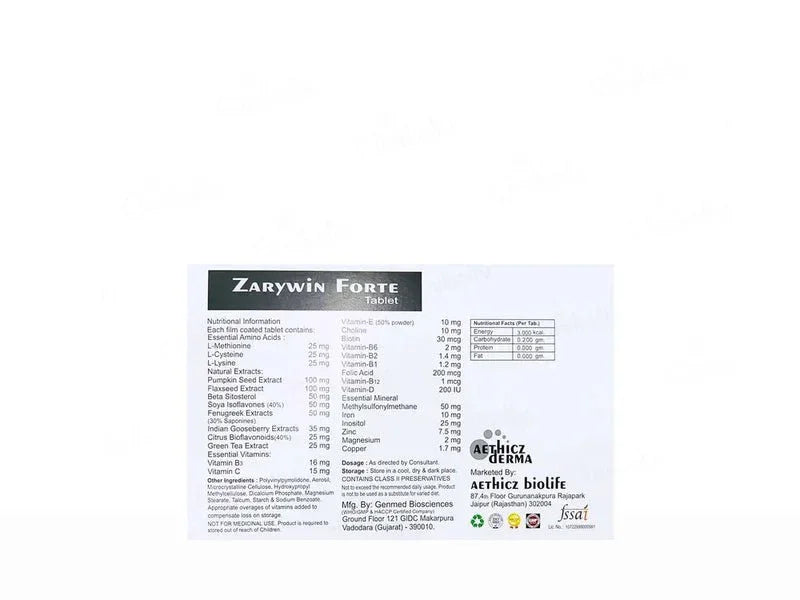 Zarywin Hair Growth Oil + Zarywin Forte Tablet (PACK OF 2) - Atomic Pharmacy