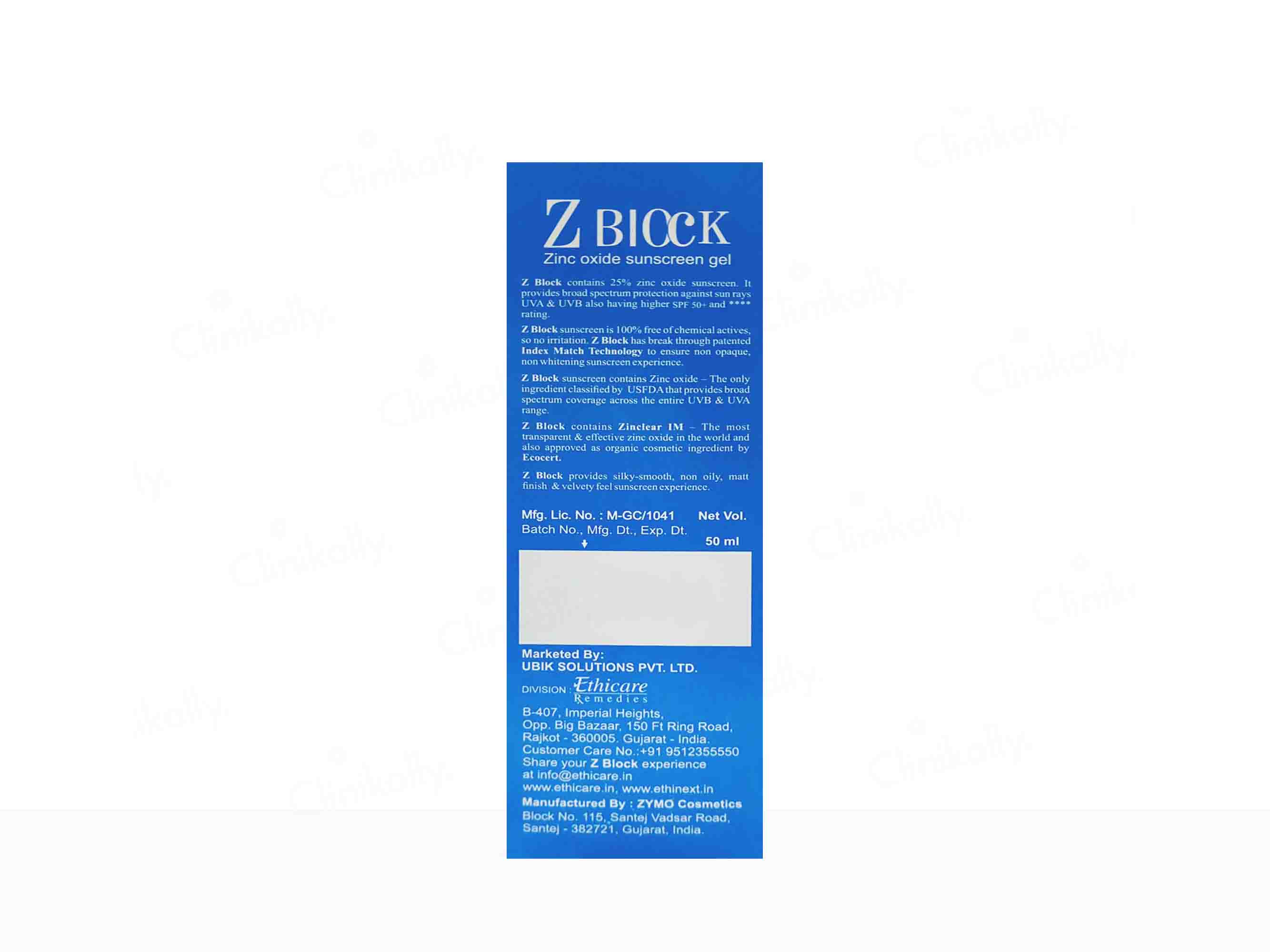 Z Block Zinc Oxide Sunscreen Gel SPF 50+ PA+++