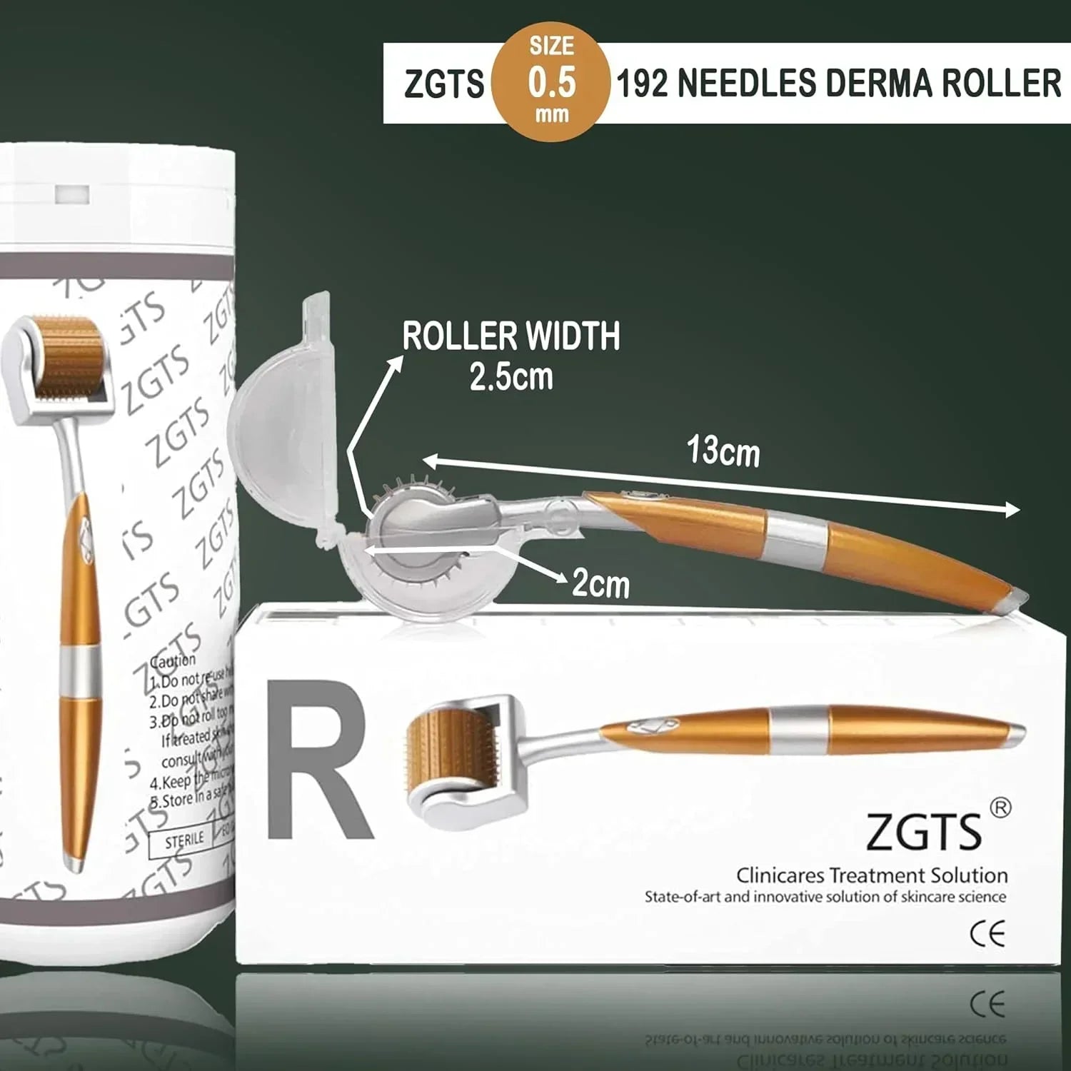 ZGTS Professional Gold Plated 192 Needles Titanium Alloy Derma Roller, Gold, 2.5 mm - Atomic Pharmacy